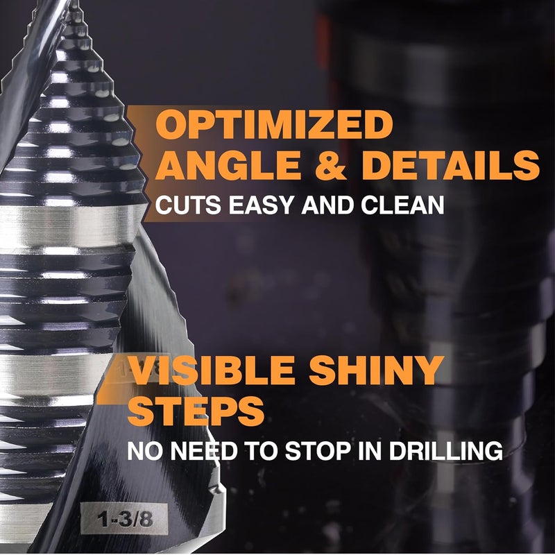 Jerax tools Heavy Duty M35 HSS 1/4 to 1-3/8 Inch Step Drill Bit with Double Flutes, Large High Speed Steel Step Bit for Stainless Steel, Metal, Wood - Image 5